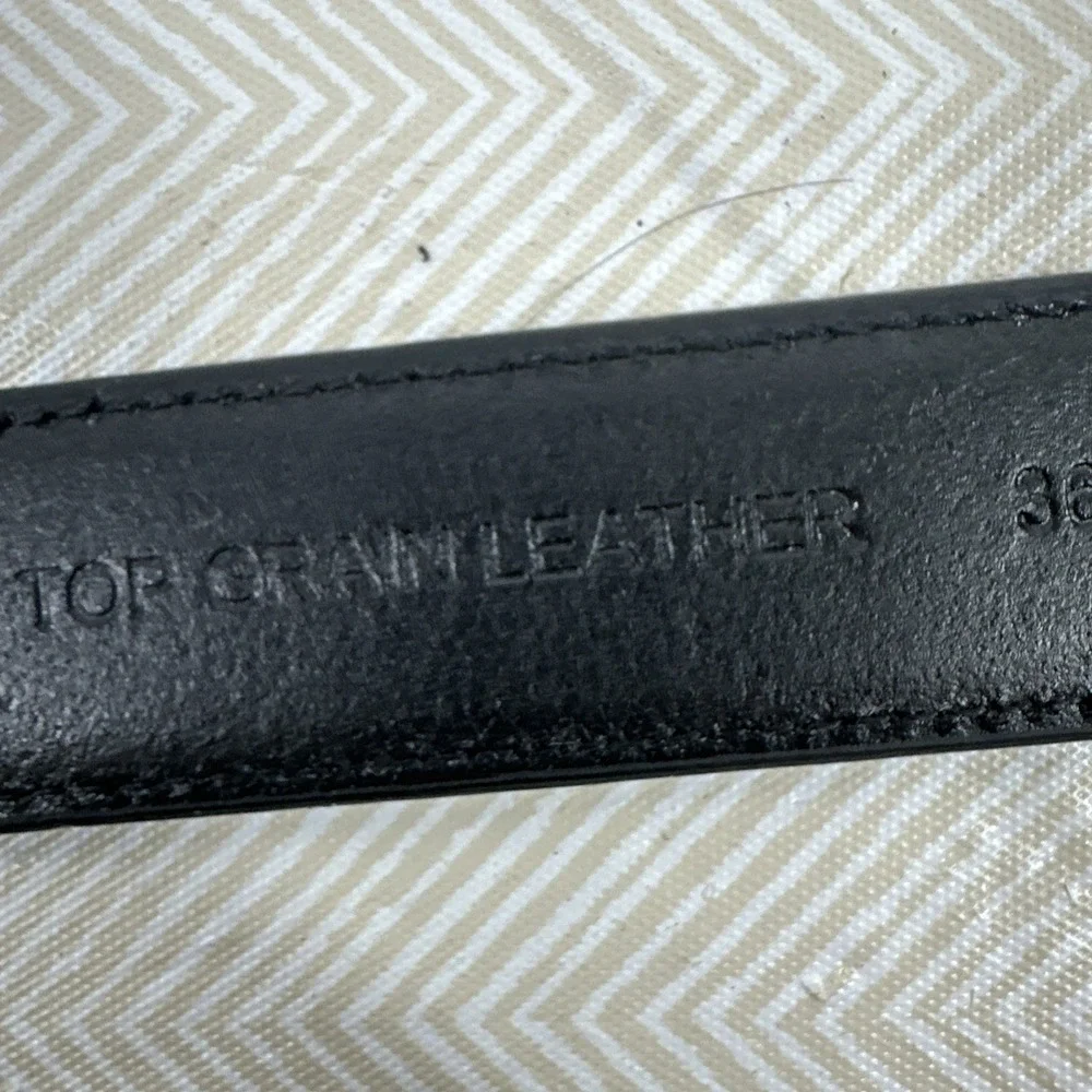 Top Grain Leather Belt Mens 36 Black‎ Silver Buckle Smooth Over Under